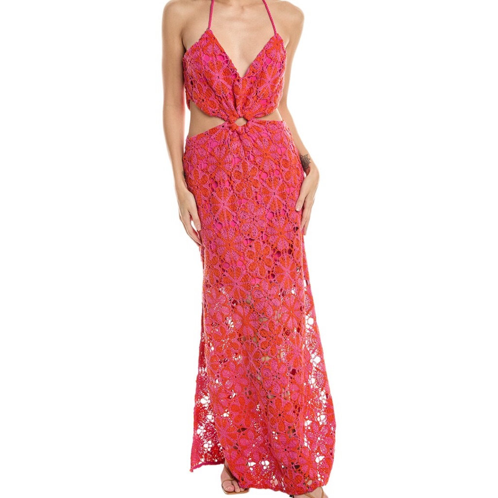 Elegant Pink Lace Halter Dress